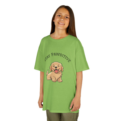 Kids Tee — "Stay Pawsitive" Cute Puppy Graphic