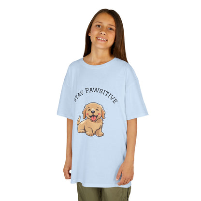 Kids Tee — "Stay Pawsitive" Cute Puppy Graphic