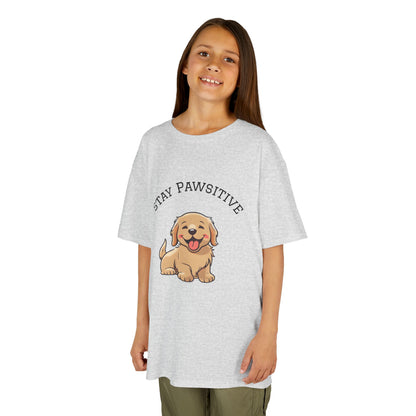Kids Tee — "Stay Pawsitive" Cute Puppy Graphic