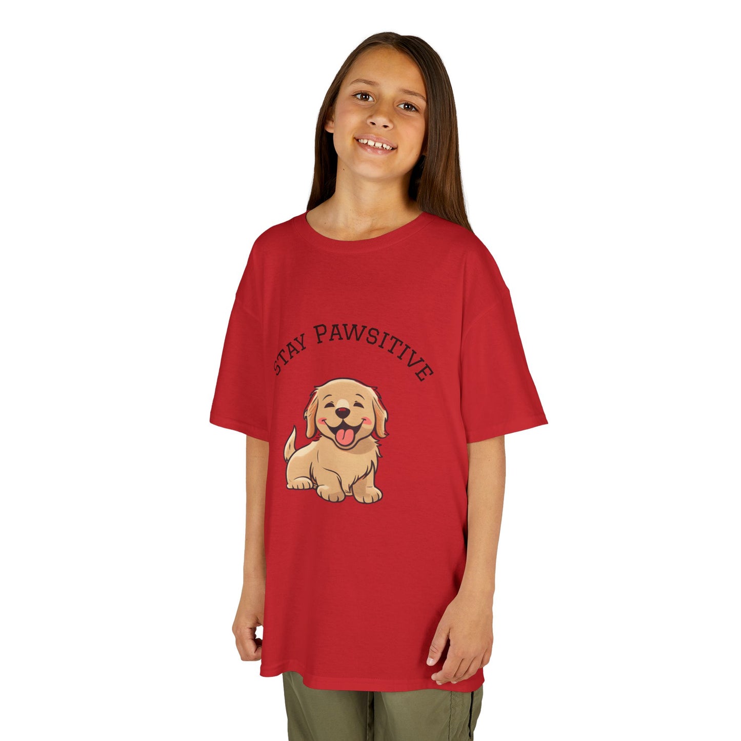 Kids Tee — "Stay Pawsitive" Cute Puppy Graphic