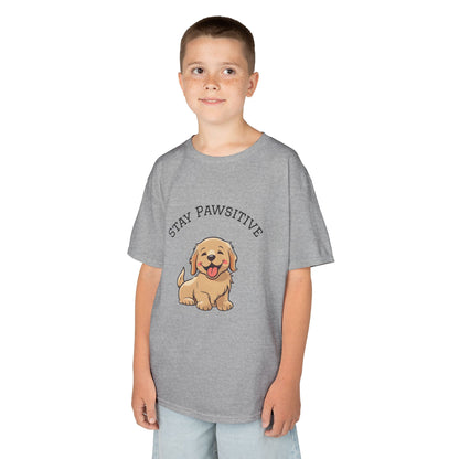 Kids Tee — "Stay Pawsitive" Cute Puppy Graphic