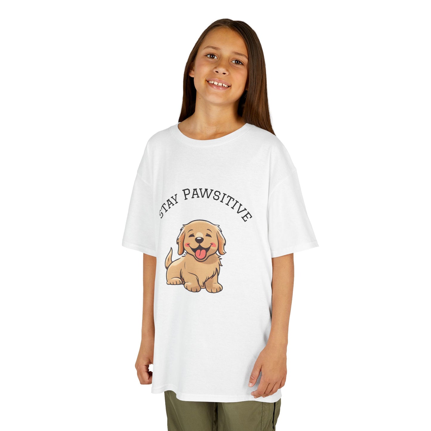 Kids Tee — "Stay Pawsitive" Cute Puppy Graphic