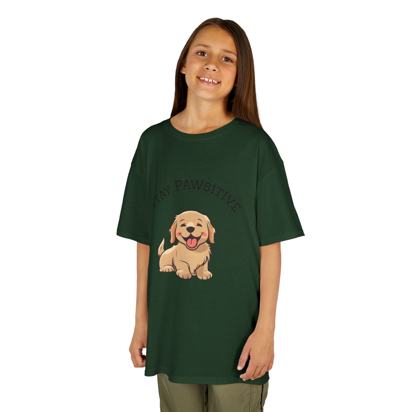 Kids Tee — "Stay Pawsitive" Cute Puppy Graphic