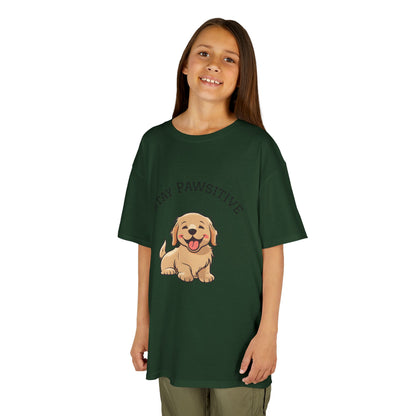 Kids Tee — "Stay Pawsitive" Cute Puppy Graphic
