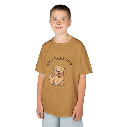 Kids Tee — "Stay Pawsitive" Cute Puppy Graphic