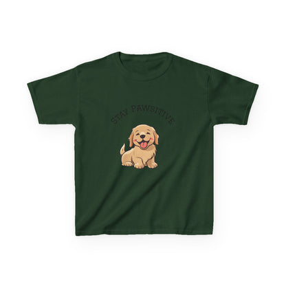 Kids Tee — "Stay Pawsitive" Cute Puppy Graphic