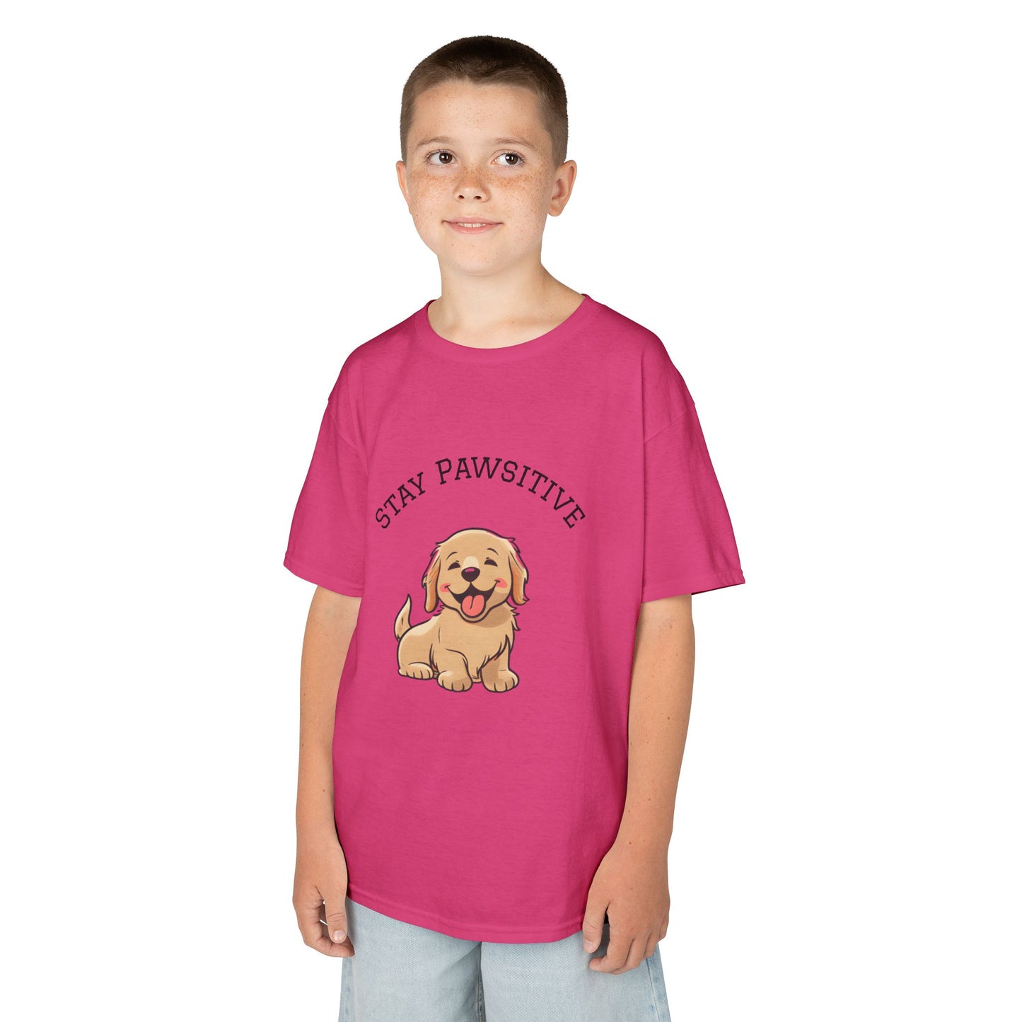 Kids Tee — "Stay Pawsitive" Cute Puppy Graphic