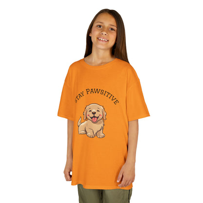 Kids Tee — "Stay Pawsitive" Cute Puppy Graphic