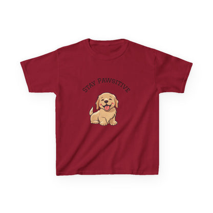 Kids Tee — "Stay Pawsitive" Cute Puppy Graphic