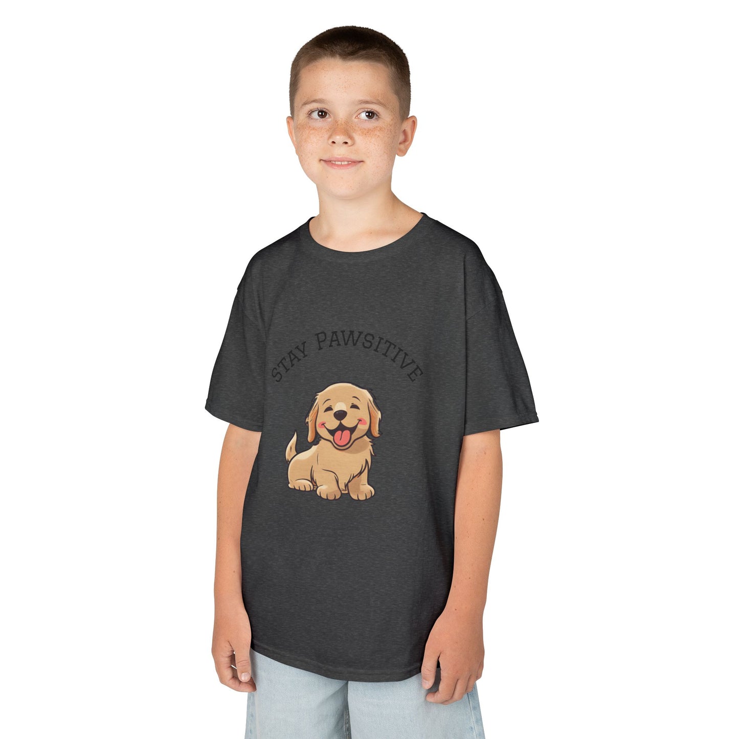 Kids Tee — "Stay Pawsitive" Cute Puppy Graphic
