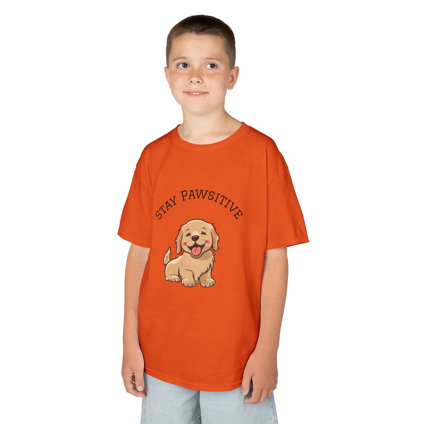 Kids Tee — "Stay Pawsitive" Cute Puppy Graphic