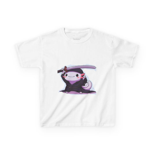 Samurai Axolotl Kids Tee — Cute Ninja Axolotl Graphic Shirt ("i’m a samuraiaxolotl fan")