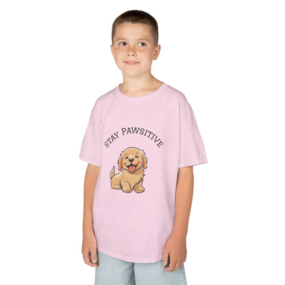 Kids Tee — "Stay Pawsitive" Cute Puppy Graphic