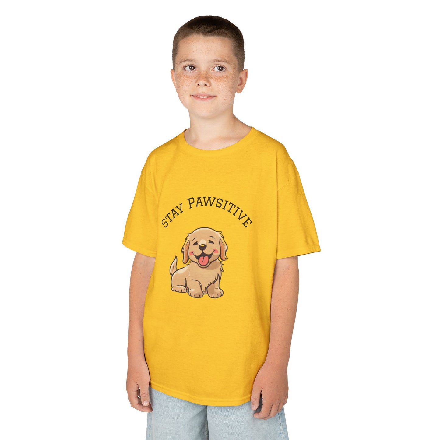 Kids Tee — "Stay Pawsitive" Cute Puppy Graphic