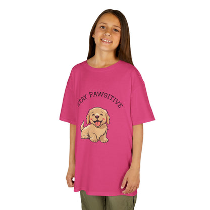 Kids Tee — "Stay Pawsitive" Cute Puppy Graphic