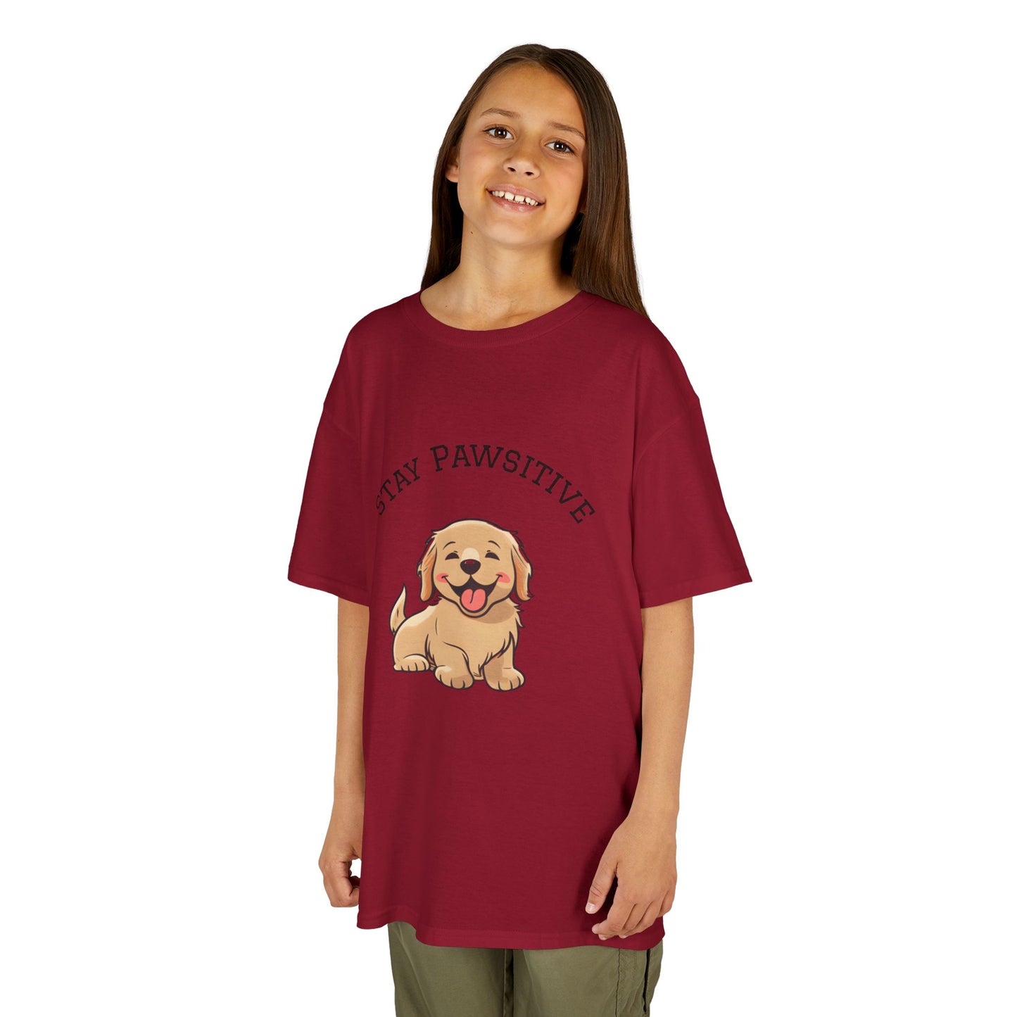 Kids Tee — "Stay Pawsitive" Cute Puppy Graphic