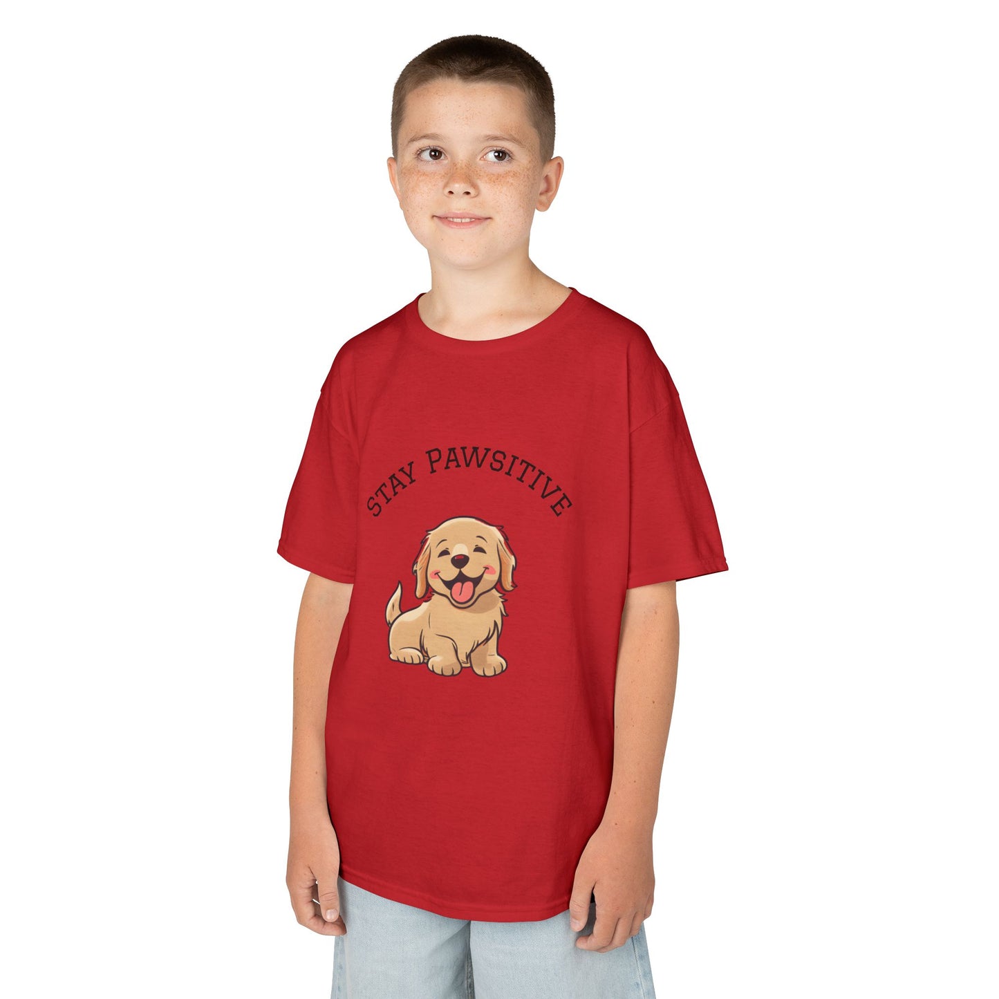 Kids Tee — "Stay Pawsitive" Cute Puppy Graphic