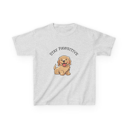Kids Tee — "Stay Pawsitive" Cute Puppy Graphic