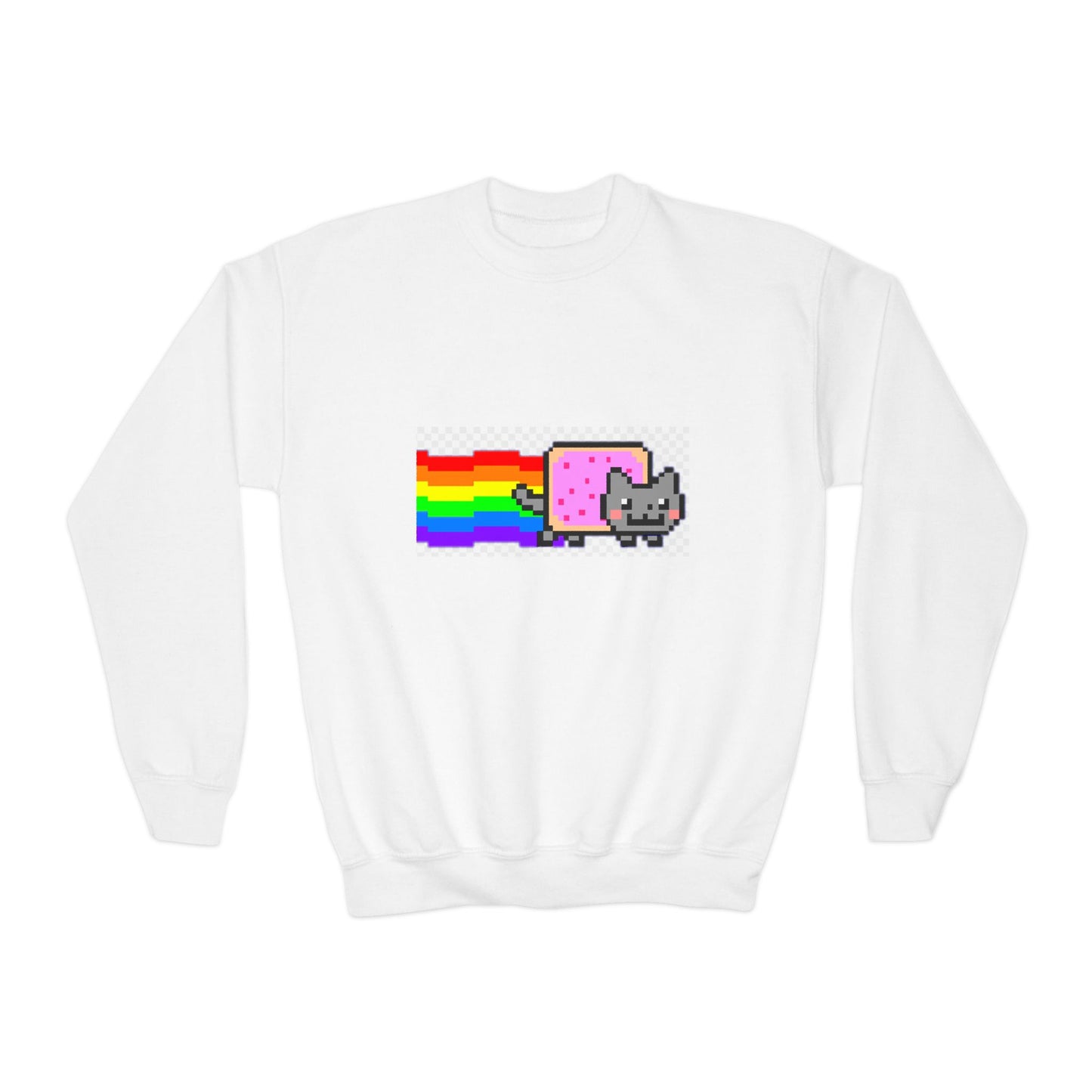 Nyan Cat Youth Crewneck Sweatshirt — Retro Pixel Rainbow Cat Pullover