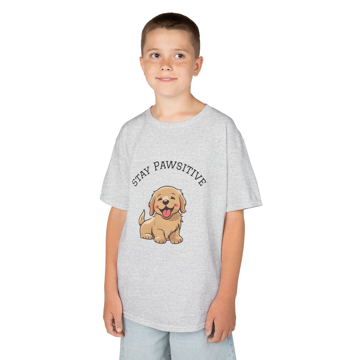 Kids Tee — "Stay Pawsitive" Cute Puppy Graphic