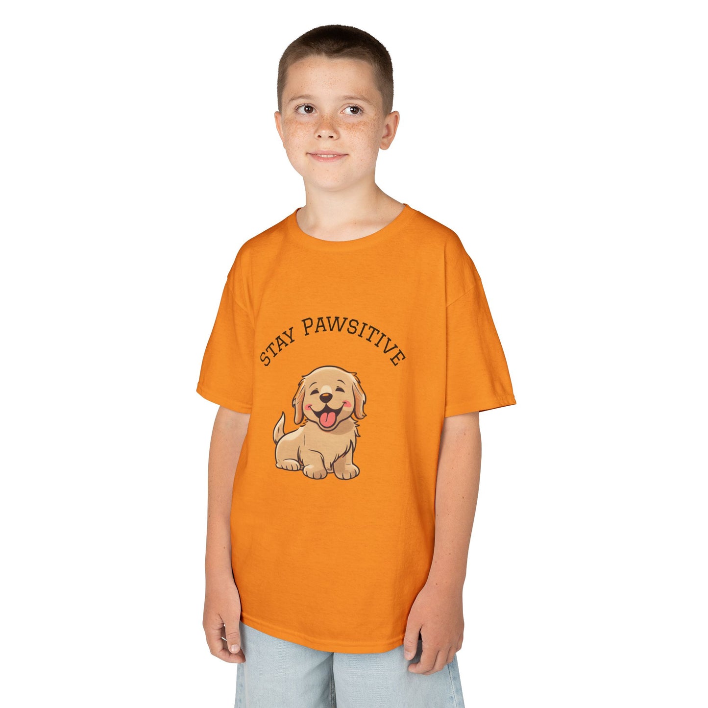 Kids Tee — "Stay Pawsitive" Cute Puppy Graphic