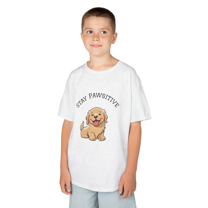 Kids Tee — "Stay Pawsitive" Cute Puppy Graphic