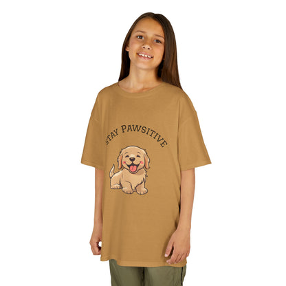 Kids Tee — "Stay Pawsitive" Cute Puppy Graphic
