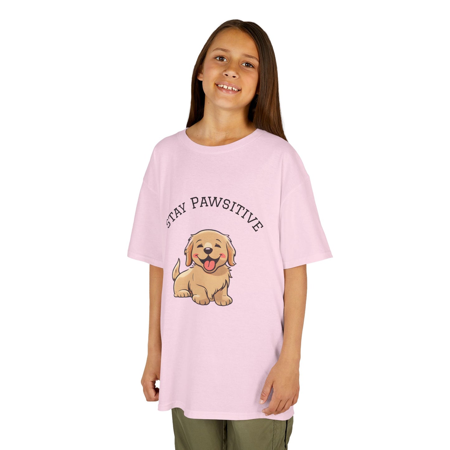 Kids Tee — "Stay Pawsitive" Cute Puppy Graphic