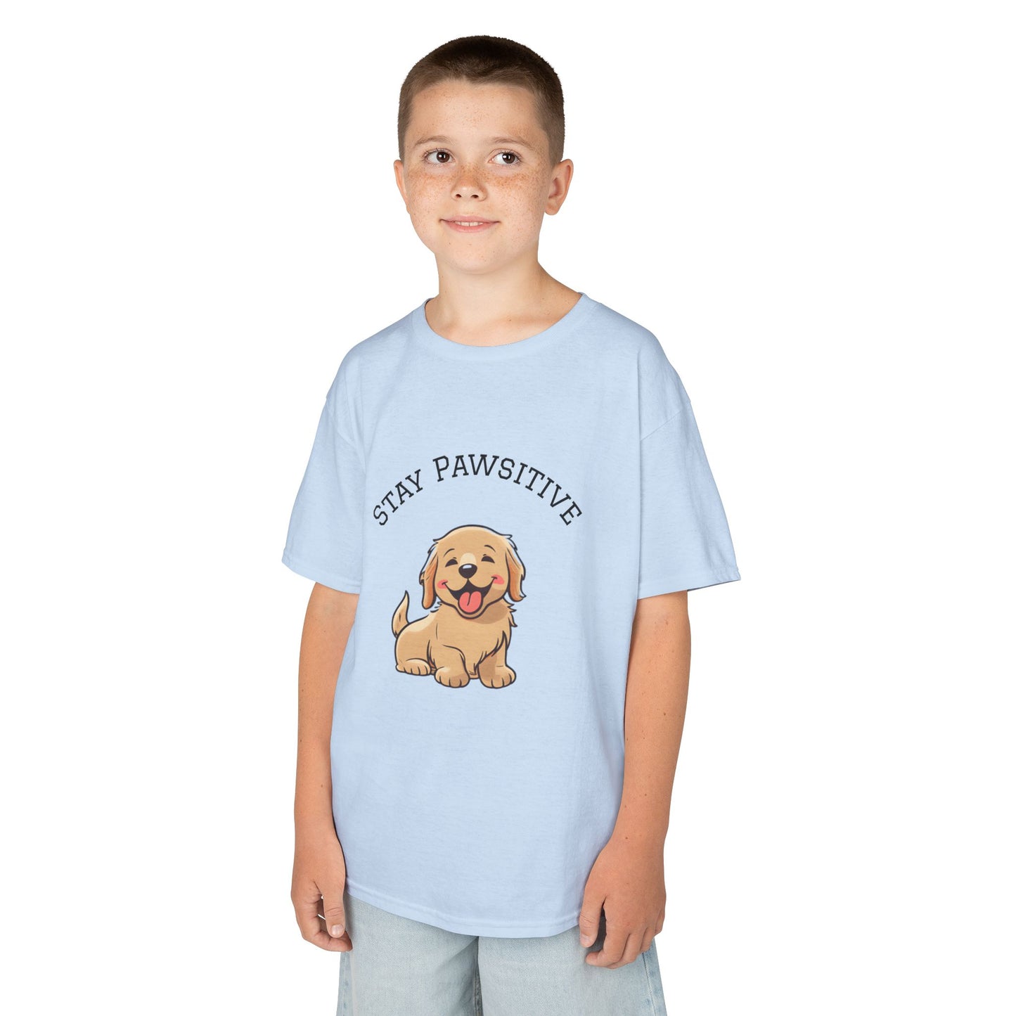Kids Tee — "Stay Pawsitive" Cute Puppy Graphic