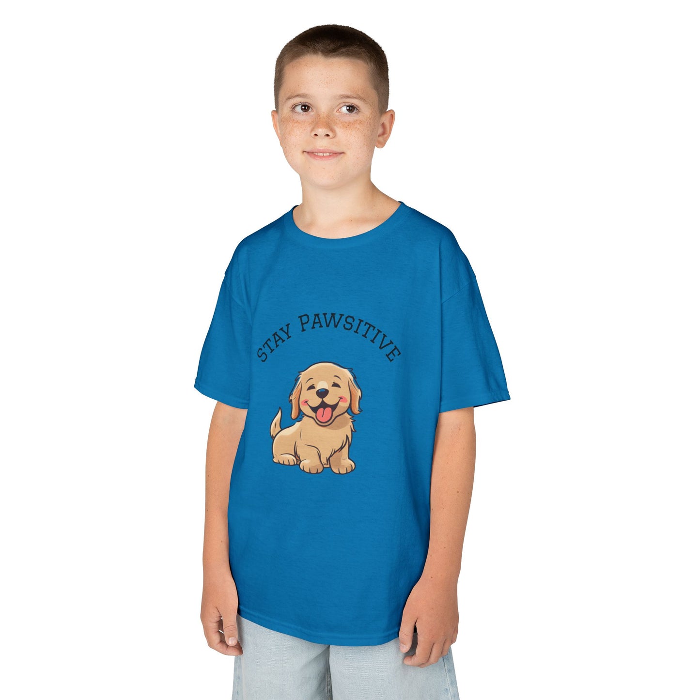 Kids Tee — "Stay Pawsitive" Cute Puppy Graphic