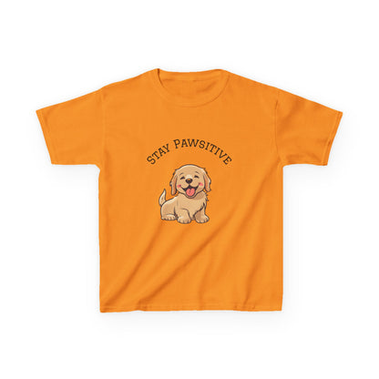 Kids Tee — "Stay Pawsitive" Cute Puppy Graphic