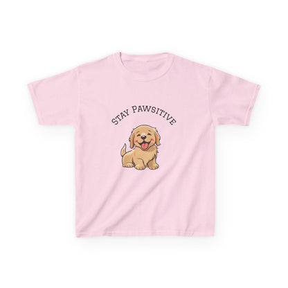 Kids Tee — "Stay Pawsitive" Cute Puppy Graphic