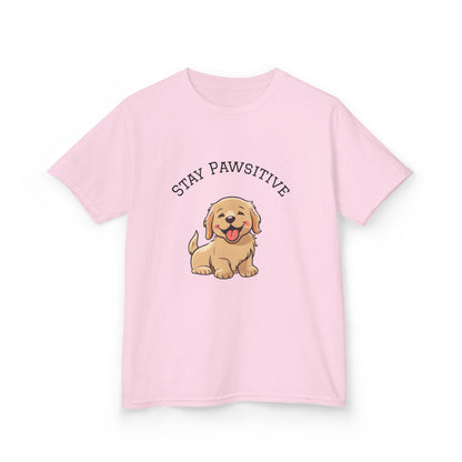 Kids Tee — "Stay Pawsitive" Cute Puppy Graphic