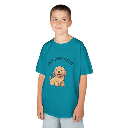 Kids Tee — "Stay Pawsitive" Cute Puppy Graphic