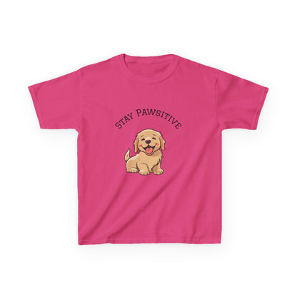 Kids Tee — "Stay Pawsitive" Cute Puppy Graphic