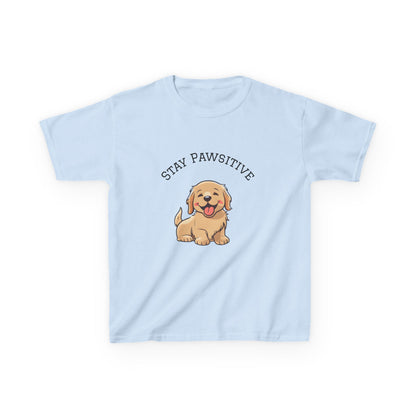 Kids Tee — "Stay Pawsitive" Cute Puppy Graphic