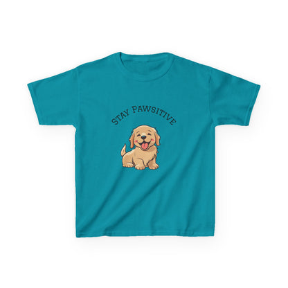 Kids Tee — "Stay Pawsitive" Cute Puppy Graphic