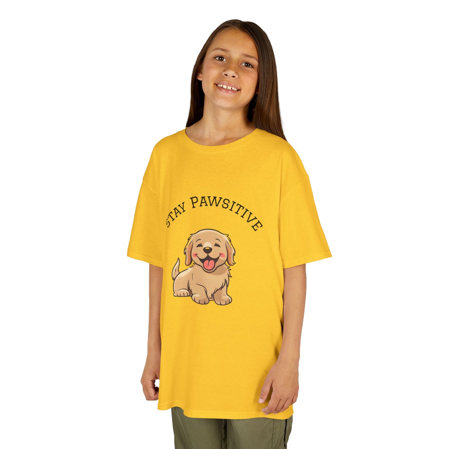 Kids Tee — "Stay Pawsitive" Cute Puppy Graphic