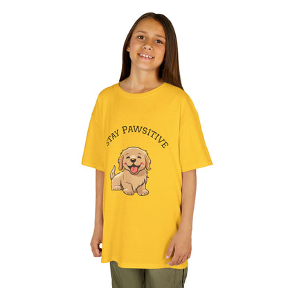Kids Tee — "Stay Pawsitive" Cute Puppy Graphic