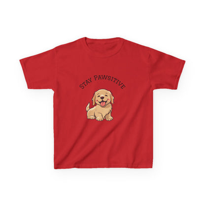 Kids Tee — "Stay Pawsitive" Cute Puppy Graphic