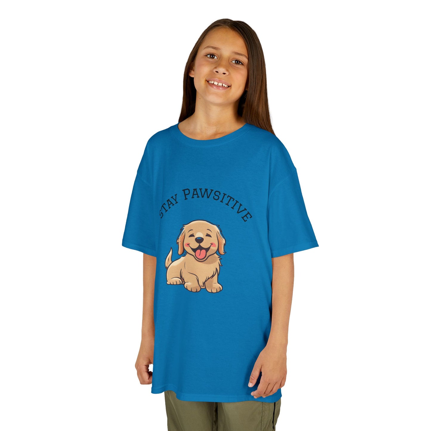 Kids Tee — "Stay Pawsitive" Cute Puppy Graphic
