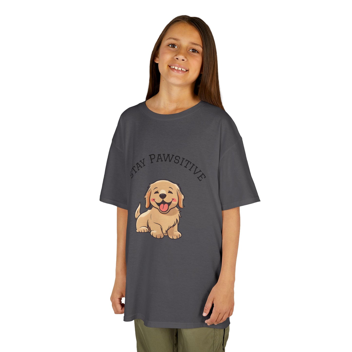 Kids Tee — "Stay Pawsitive" Cute Puppy Graphic