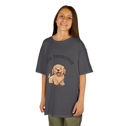 Kids Tee — "Stay Pawsitive" Cute Puppy Graphic