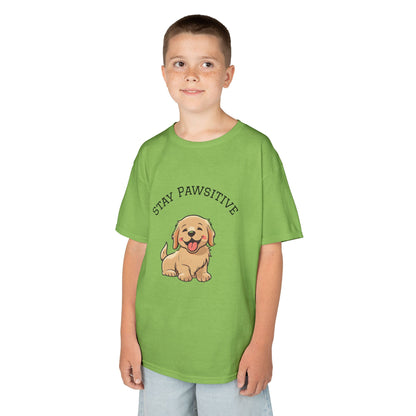 Kids Tee — "Stay Pawsitive" Cute Puppy Graphic