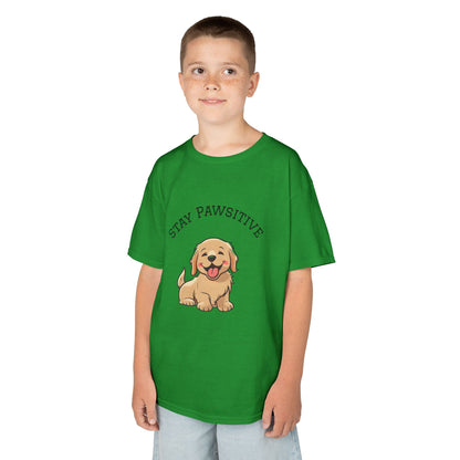 Kids Tee — "Stay Pawsitive" Cute Puppy Graphic