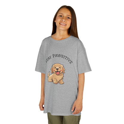 Kids Tee — "Stay Pawsitive" Cute Puppy Graphic