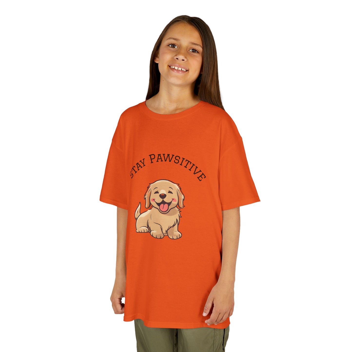 Kids Tee — "Stay Pawsitive" Cute Puppy Graphic