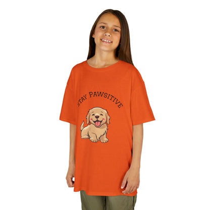 Kids Tee — "Stay Pawsitive" Cute Puppy Graphic