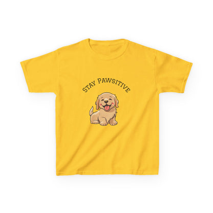 Kids Tee — "Stay Pawsitive" Cute Puppy Graphic