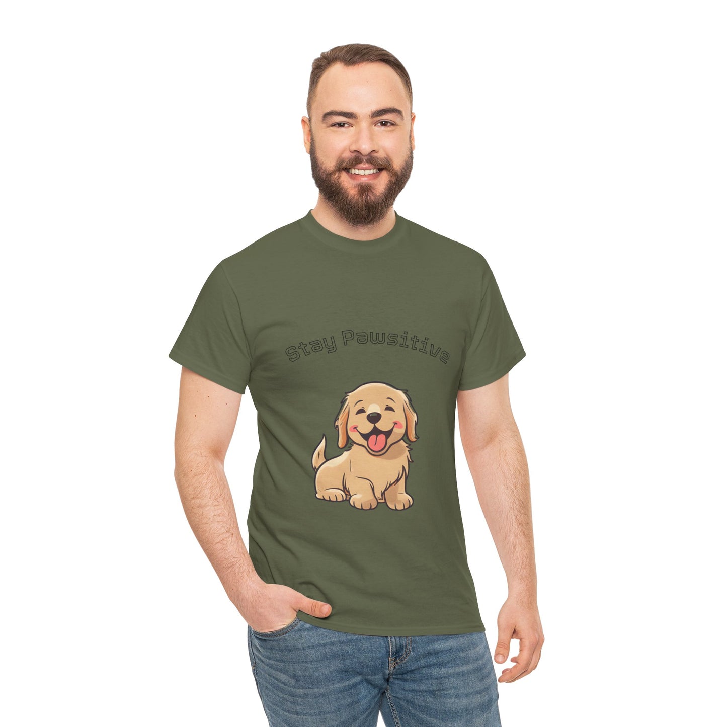 Stay Pawsitive Dog T-Shirt — Cute Golden Retriever Tee for Dog Lovers